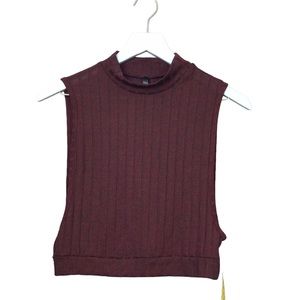 Oboe Burgundy Mockneck Sleeveless Crop Top Women Sz L